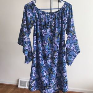 Blue Floral Off Shoulder Dress